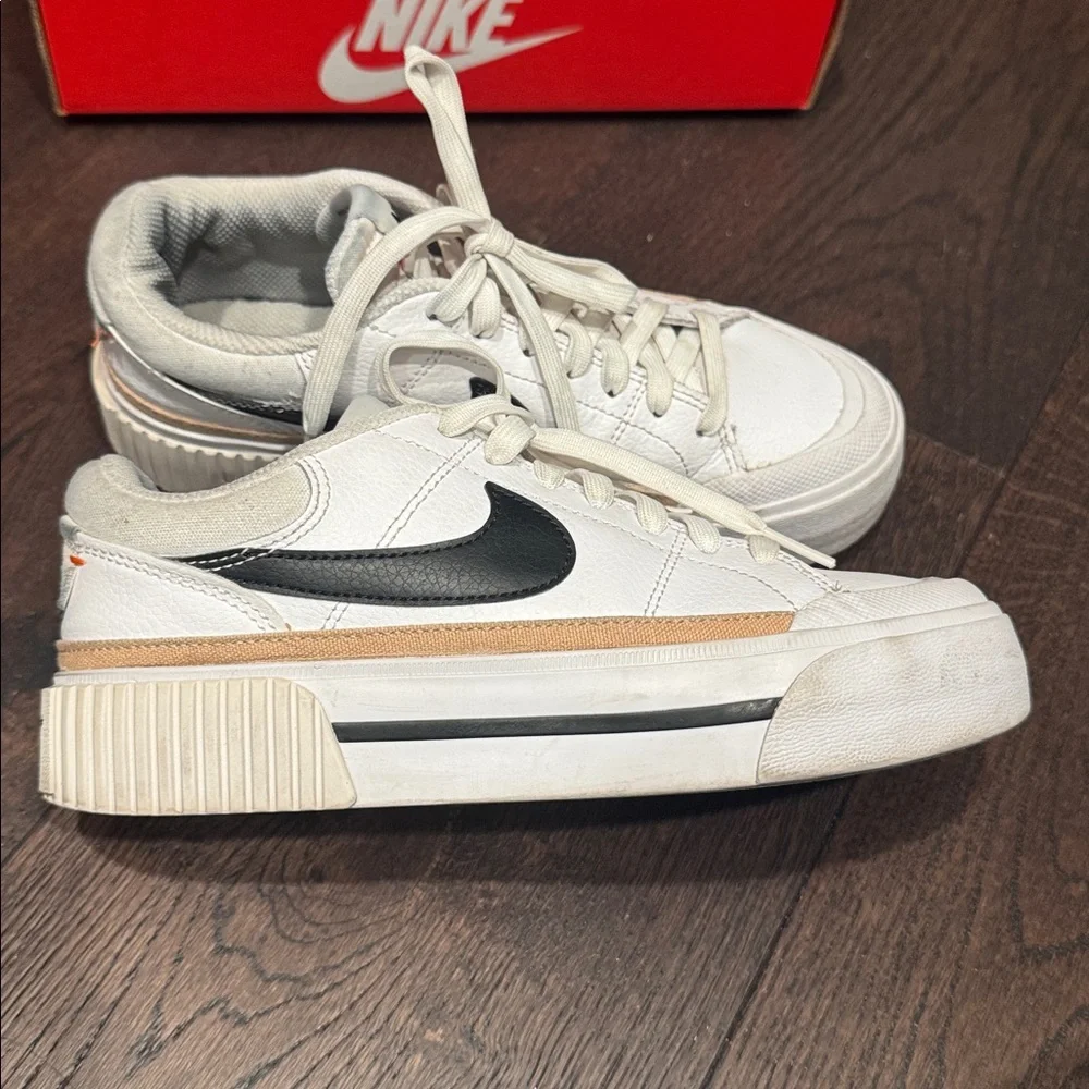 Nike Women's White Black Tan Platform Sneakers - Picture 3 of 9